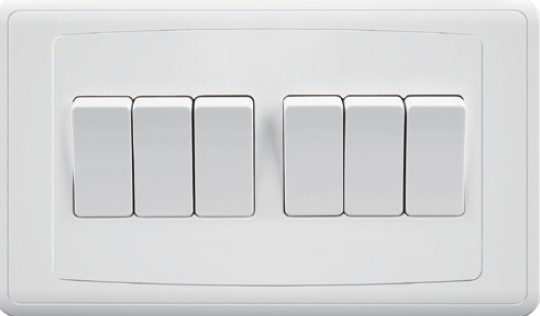 EliteElegance-Plate Switch FC309 - 6 Gang 1 Way, White