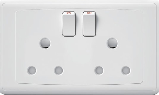 EliteElegance-Switch Round Pin Socket 15A FC529Q - 2 Gang, White 