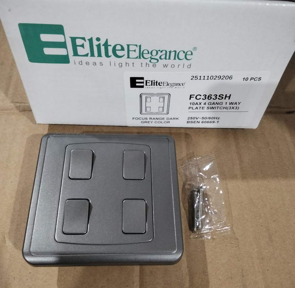 EliteElegance-Plate Switch FC363SH - 4 Gang 1 Way, Gray 