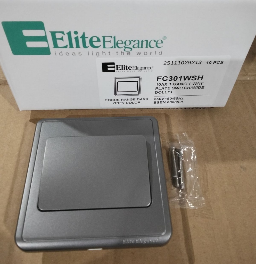 EliteElegance-Switch FC301W - 1 Gang 1 Way (Big Button), Gray