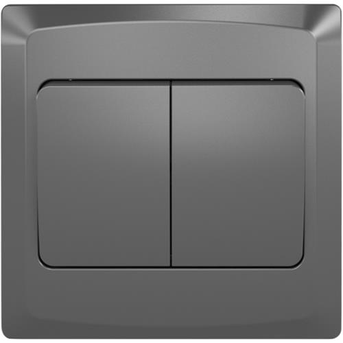 EliteElegance-Plate Switch FC303WSH - 2 Gang 1 Way (Big Button), Grey 