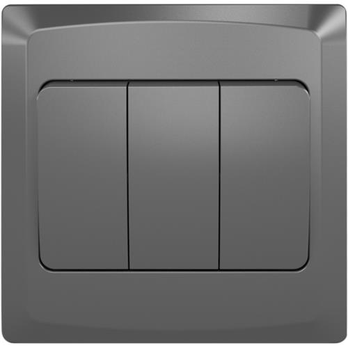 EliteElegance-Plate Switch FC305W - 3 Gang 1 Way (Big Button), Gray 