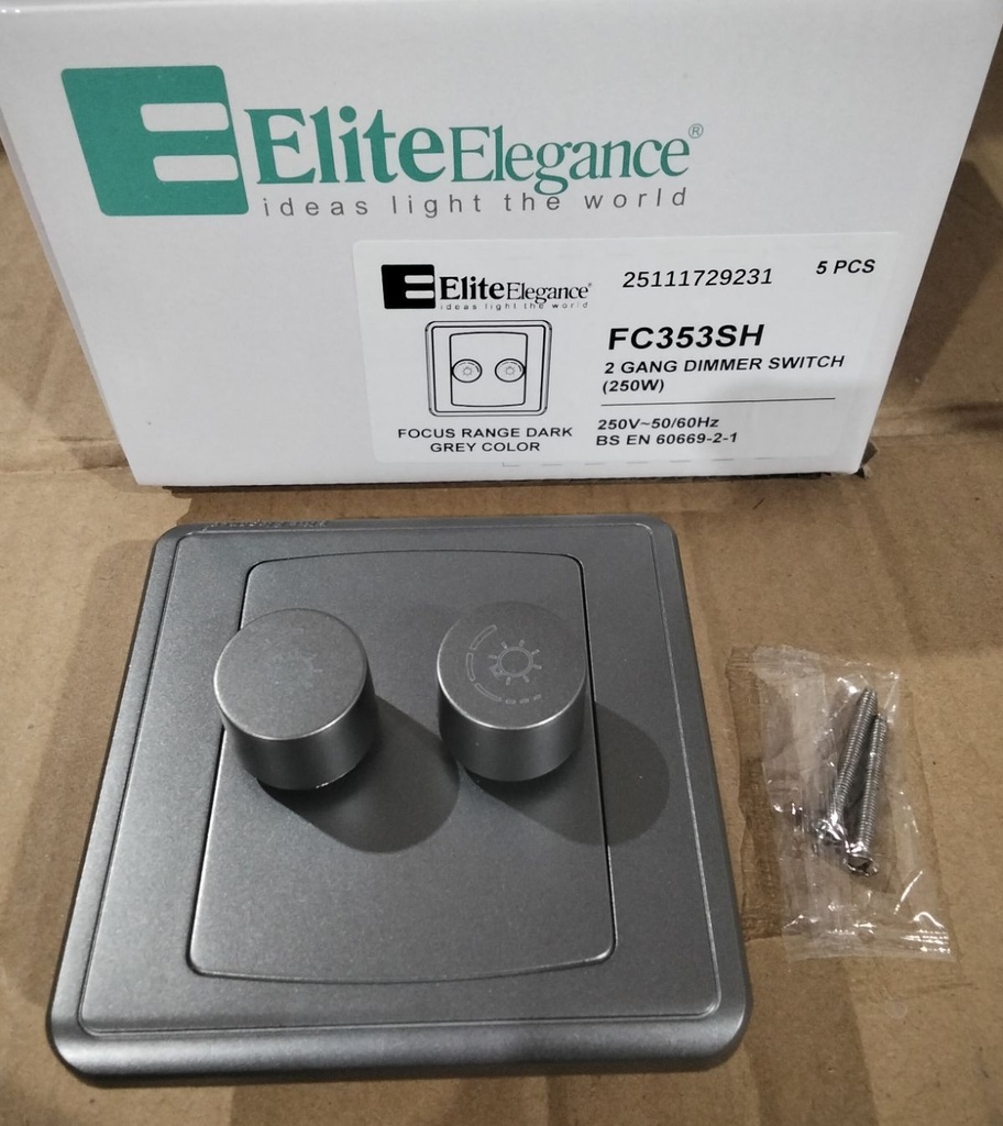 EliteElegance-Dimmer Switch FC353SH - 2 Gang 250W, Grey