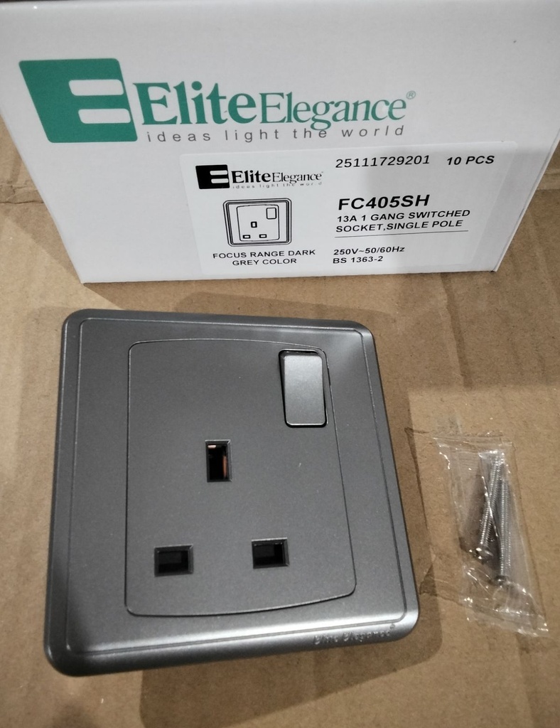 EliteElegance-Switched Socket, Single Pole FC405Q - 1 Gang, Gray 
