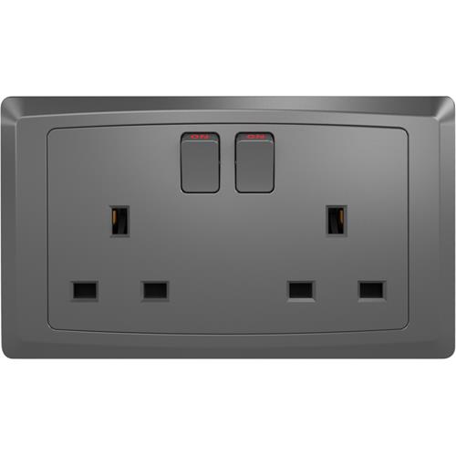 EliteElegance-Switched Socket, Single Pole FC406SH - 2 Gang, Grey