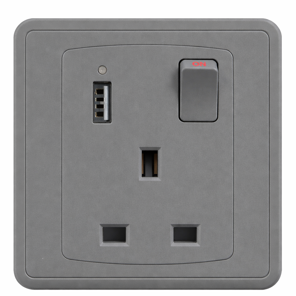EliteElegance-Switch Socket+Neon+1*USB A+C FC457SH - 1 Gang, Grey