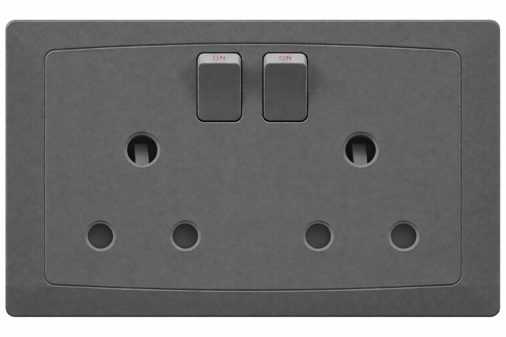 EliteElegance-Switch Round Pin Socket 15A FC529Q - 2 Gang, Gray 