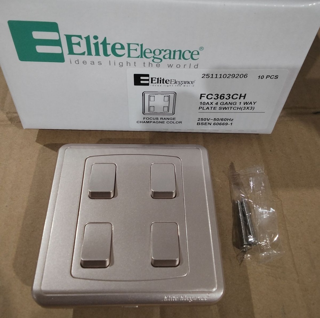 EliteElegance-Plate Switch FC363CH - 4 Gang 1 Way, Champagne 