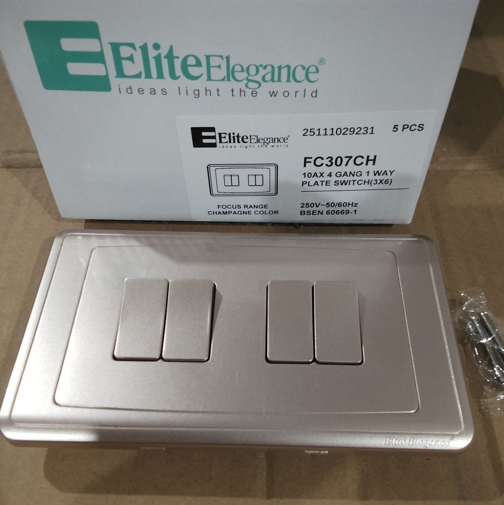 EliteElegance-Plate Switch FC307CH - 4 Gang 1 Way, Champagne 