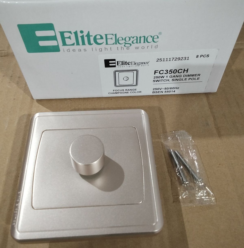 EliteElegance-Dimmer Switch FC350CH - 1 Gang 250W, Champagne 