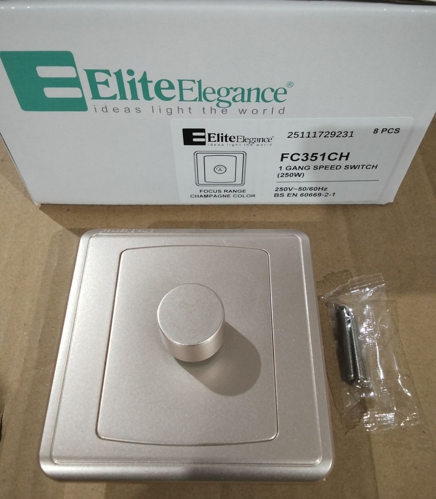 EliteElegance-Fan Speed Switch FC351CH - 1 Gang 250W, Champagne 