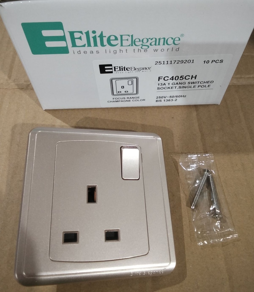 EliteElegance-Switched Socket, Single Pole FC405Q - 1 Gang, Champagne 