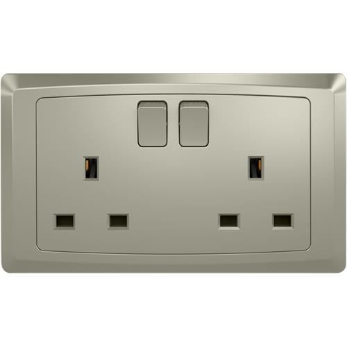 EliteElegance-Switched Socket, Single Pole FC406CH - 2 Gang, Champagne 