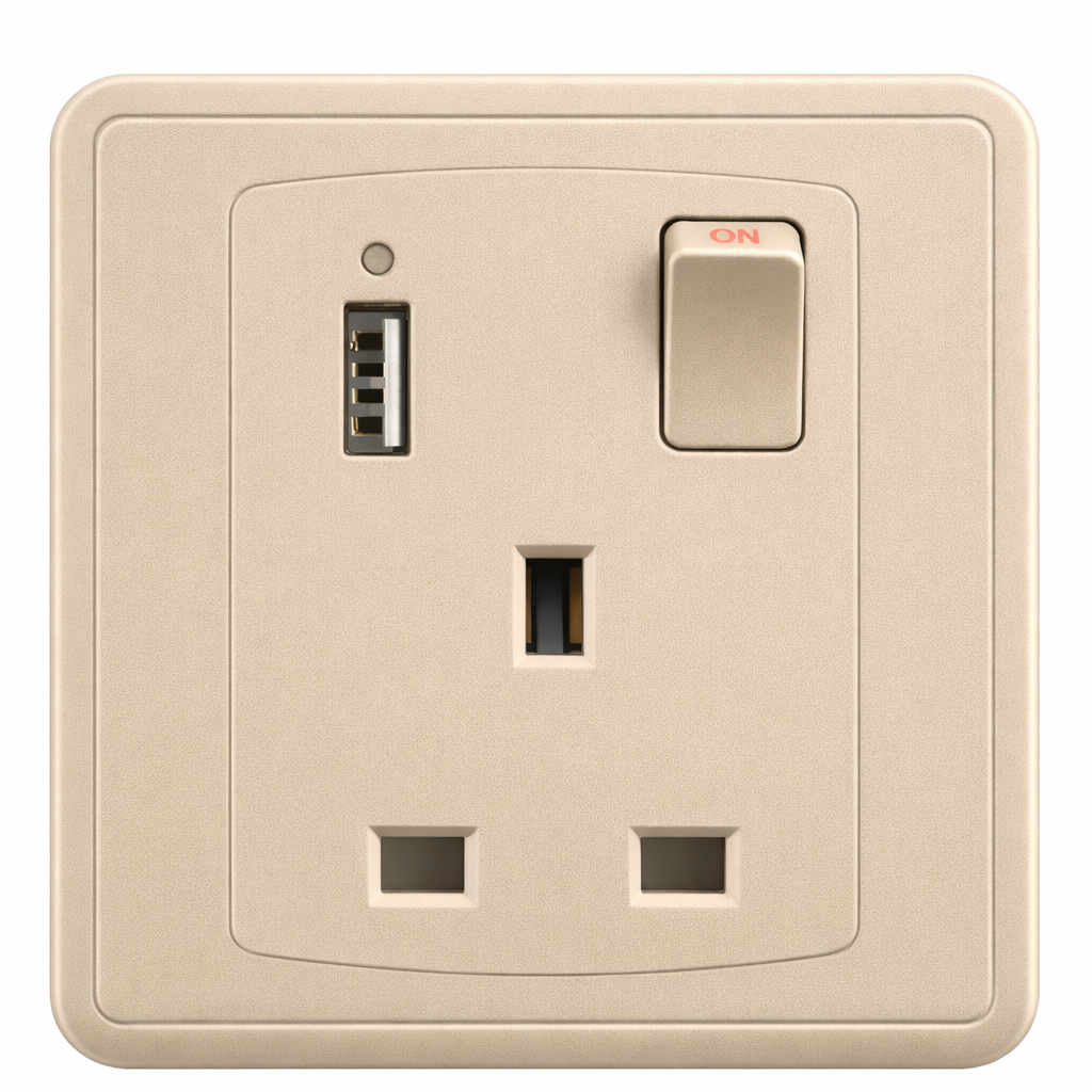 EliteElegance-Switch Socket+Neon+1*USB A+C FC457CH - 1 Gang, Champagne