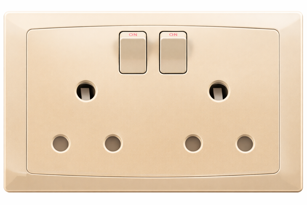EliteElegance-Switch Round Pin Socket 15A FC529Q - 2 Gang, Champagne 