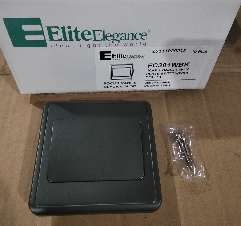 EliteElegance-Switch FC301W - 1 Gang 1 Way (Big Button), Balck