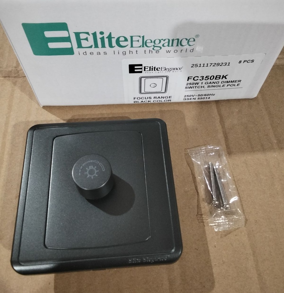 EliteElegance-Dimmer Switch FC350BK - 1 Gang 250W, Black 