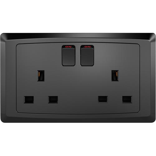 EliteElegance-Switched Socket, Single Pole FC406BK - 2 Gang, Black