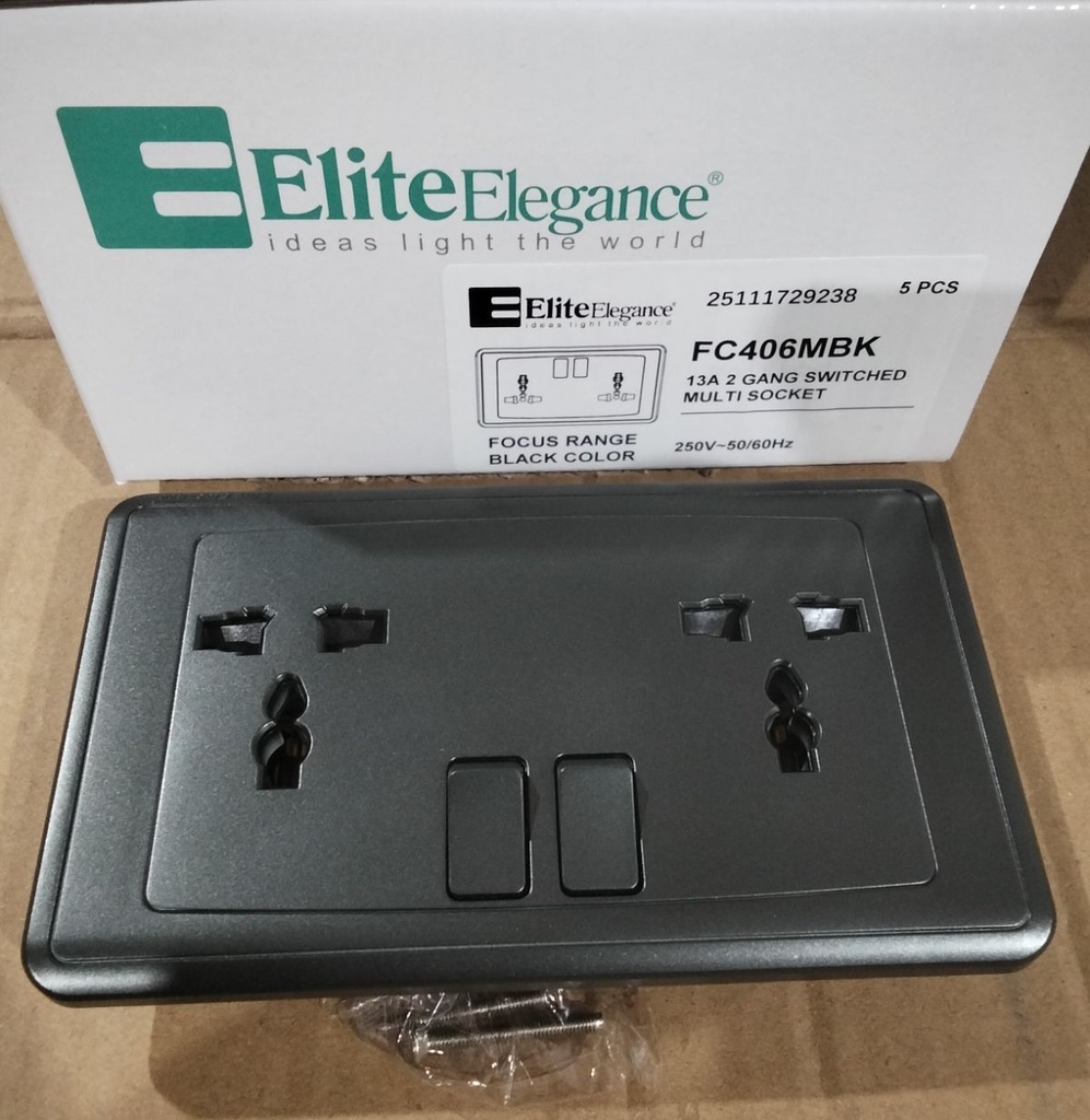 EliteElegance-Switched Multi - Socket 13A FC406MBK - 2 Gang , Black