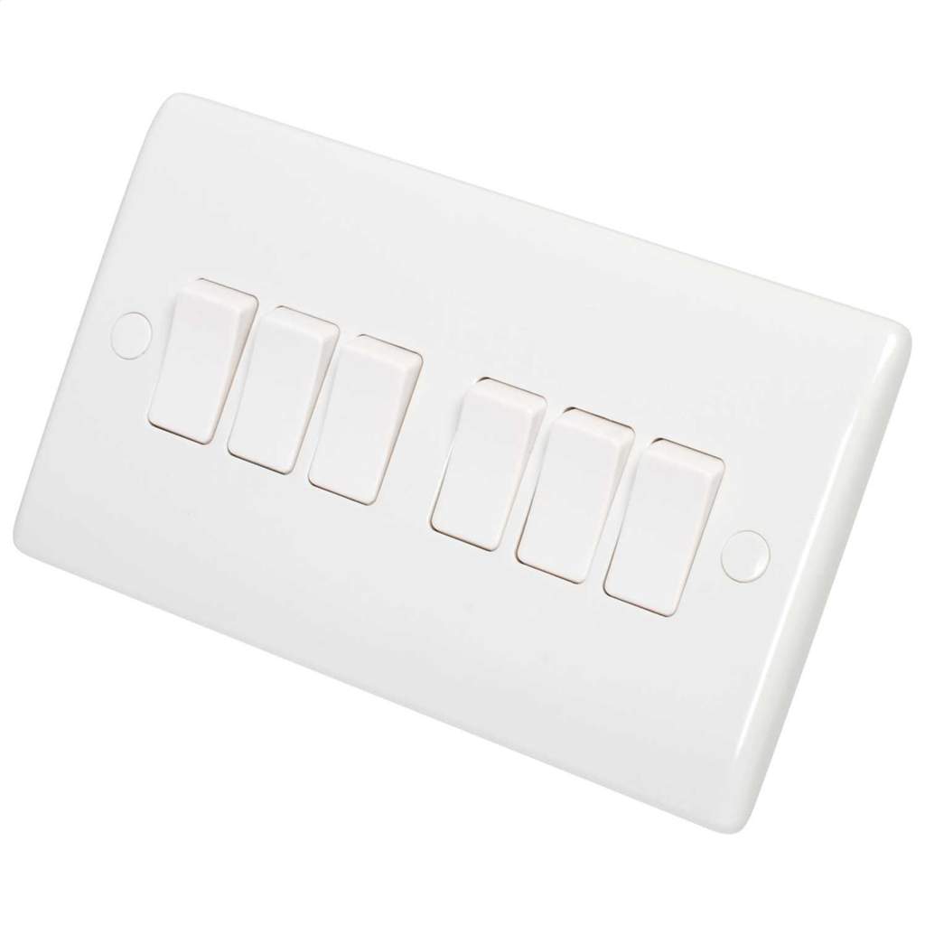 MAT Switch 6 GANG 1 WAY White SW6-ZW-001, Box Code: Z309