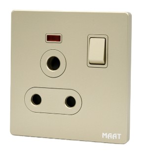 Switch Round Pin Socket 15A, Q5C1K/3Y - 1 Gang, Gold
