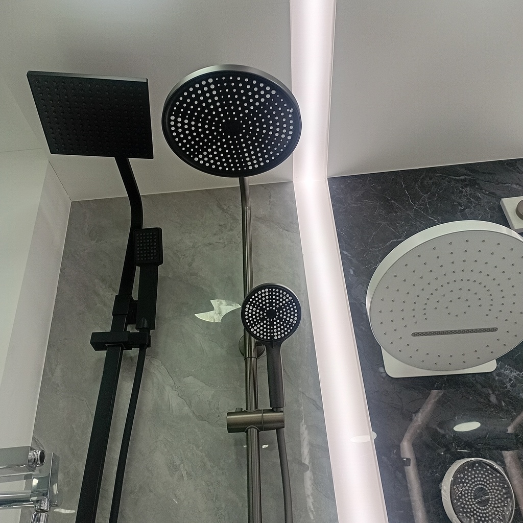 Thermostatic Shower set 4-function brass main body SUS201 straight shower pipe ABS shower head - 80211GM - Gun Metal, ABS hand shower ABS spayer, 1.5M PVC shower hose