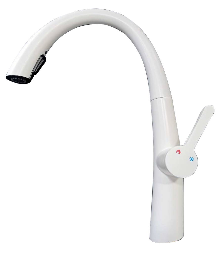 Kitchen Mixer Tap, SS304, KF825W, White Color,  35mm Ceramic Cartridge,  G 1/2 60cm, SUS304 Flexible pipes (2pcs)