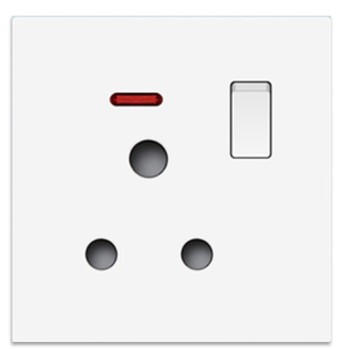 [BR-965] Switch Round Pin Socket 15A - 1 Gang, White