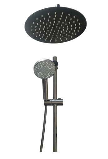 [BR-830] Shower  set - 2 function brass body with embedded box, SUS304 shower head 250*250 SUS304 sliding bar with ABS holder, Brass water outlet ABS hand shower, 1.5M SUS304 showr hose - 91001GM - Gun Metal