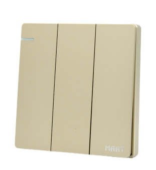 [SW3-QG-001] Plate Switch Q5C2Q/2Y - 3 Gang 2 Way (Big Button), Gold - MAAT