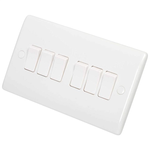 [SW6-ZW-001] MAT Switch 6 GANG 1 WAY White SW6-ZW-001, Box Code: Z309