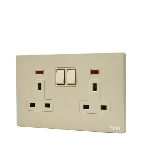[SWS-QG-003] Switched Multi - Socket 13A Q5C2K/3F2 - 2 Gang, Champagne - Maat