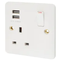 [SWS-ZW-002] Switch Socket 13A - 1 GANG + 2 USB Socket 2.1A - Z766, White