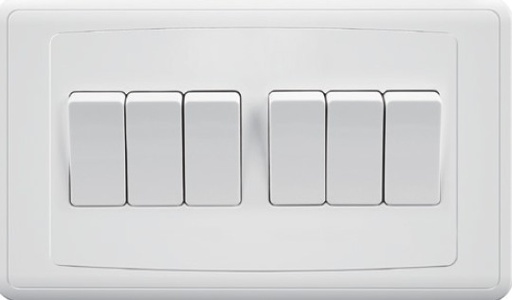 [BR-2086] EliteElegance-Plate Switch FC309 - 6 Gang 1 Way, White