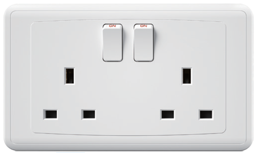 [BR-2095] EliteElegance-Switched Socket, Single Pole FC406 - 2 Gang, White