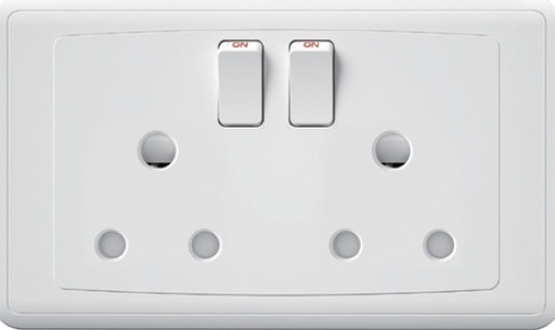 [BR-2099] EliteElegance-Switch Round Pin Socket 15A FC529Q - 2 Gang, White 