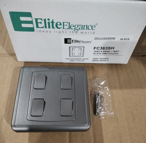 [BR-2135] EliteElegance-Plate Switch FC363SH - 4 Gang 1 Way, Gray 
