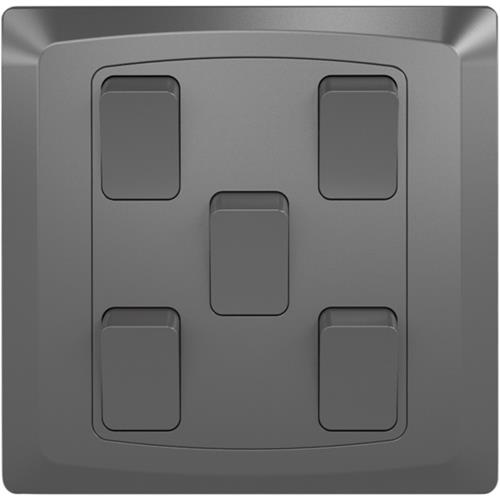[BR-2136] EliteElegance-Plate Switch FC365SH - 5 Gang 1 Way, Grey 