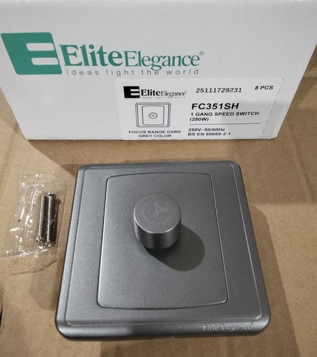 [BR-2148] EliteElegance-Fan Speed Switch FC351SH - 1 Gang 250W, Grey 