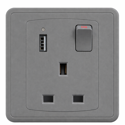 [BR-2154] EliteElegance-Switch Socket+Neon+1*USB A+C FC457SH - 1 Gang, Grey