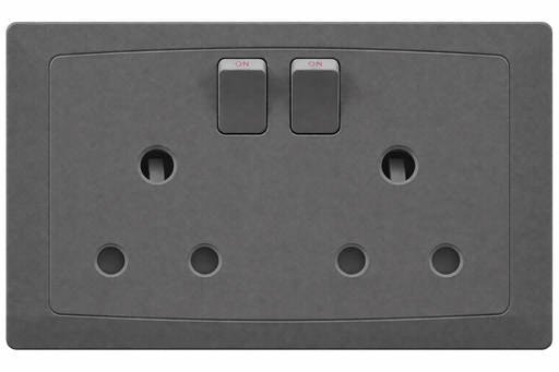 [BR-2156] EliteElegance-Switch Round Pin Socket 15A FC529Q - 2 Gang, Gray 