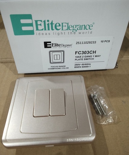 [BR-2162] EliteElegance-Plate Switch FC303CH - 2 Gang 1 Way, Champagne 