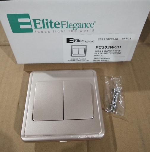 [BR-2168] EliteElegance-Plate Switch FC303WCH - 2 Gang 1 Way (Big Button), Champagne 
