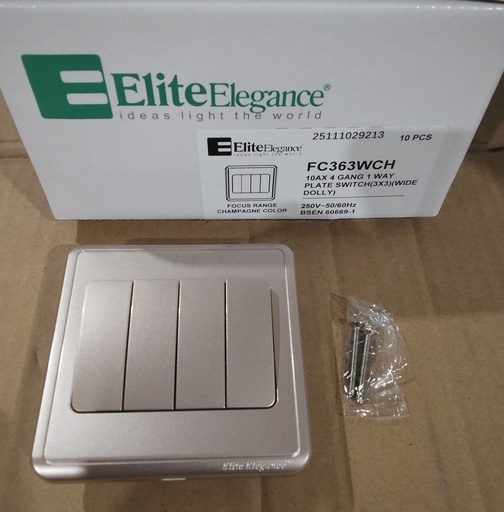 [BR-2170] EliteElegance-Plate Switch FC363WCH - 4 Gang 1 Way (Big Button), Champagne 