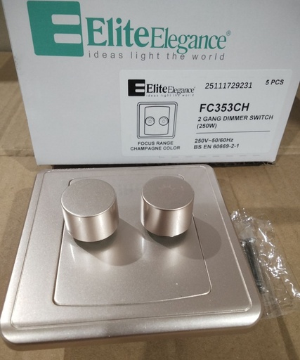 [BR-2176] EliteElegance-Dimmer Switch FC353CH - 2 Gang 250W, Champagne 