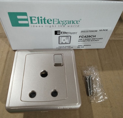[BR-2184] EliteElegance-Switch Round Pin Socket 15A FC429 - 1 Gang, Champagne