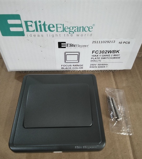 [BR-2196] EliteElegance-Plate Switch FC301WBK - 1 Gang 2 Way (Wide Button), Black