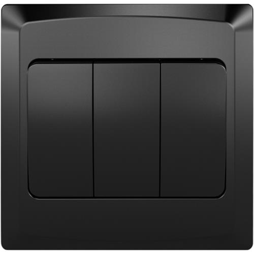 [BR-2198] EliteElegance-Plate Switch FC305W - 3 Gang 1 Way (Big Button), Balck 