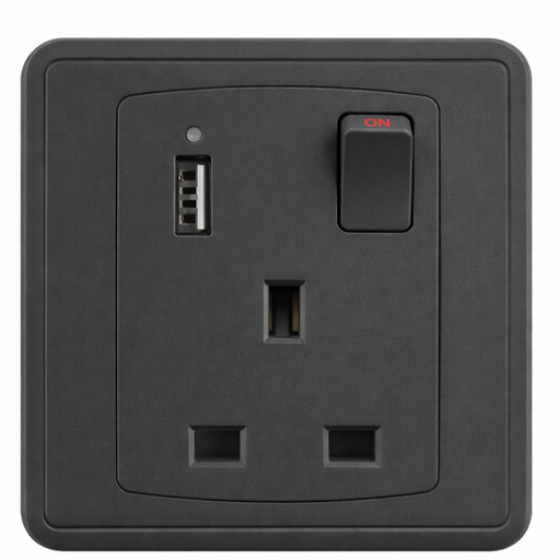 [BR-2212] EliteElegance-Switch Socket+Neon+1*USB A+C FC457BK - 1 Gang, Black