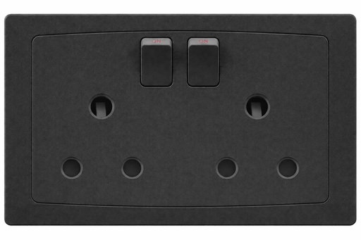 [BR-2214] EliteElegance-Switch Round Pin Socket 15A FC529Q - 2 Gang, Balck